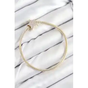 Pirinç Charm Zirkon Taşlı Yıldız Model Gold Renk Kadın Bileklik