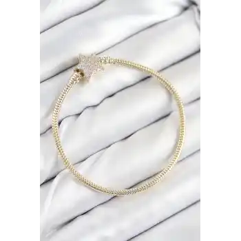 Pirinç Charm Zirkon Taşlı Yıldız Model Gold Renk Kadın Bileklik