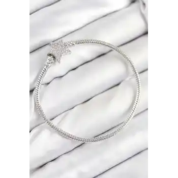 Pirinç Charm Zirkon Taşlı Yıldız Model Gümüş Renk Kadın Bileklik