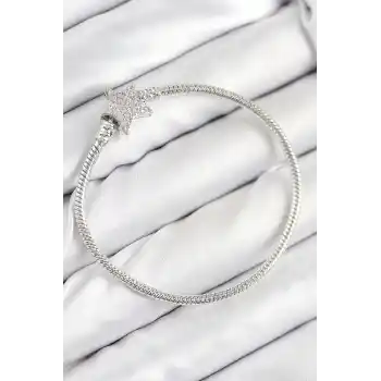 Pirinç Charm Zirkon Taşlı Yıldız Model Gümüş Renk Kadın Bileklik