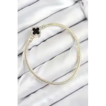 Pirinç Charm Zirkon Taşlı Yonca Model Gold Renk Kadın Bileklik