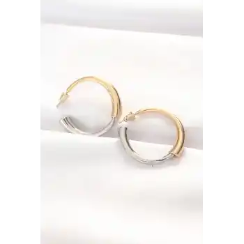 Pirinç Çift Renk Halka Küpe