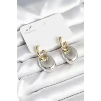 Pirinç Damla Model Gümüş Gold Renk Kadın Küpe