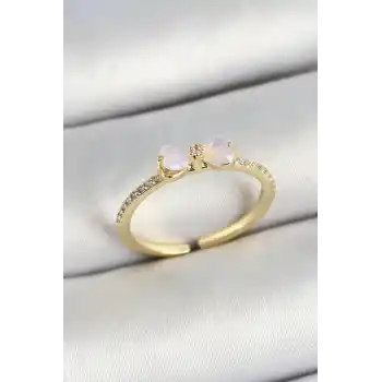 Pirinç Fiyonk Figürlü Zirkon Taşlı Gold Renk Ayarlanabilir Kadın Yüzük