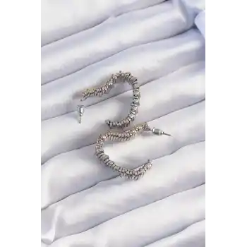 Pirinç Gold Gümüş Renkli Tırtıklı Kalp Küpe