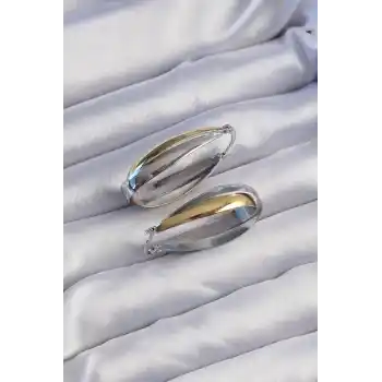 Pirinç Gold Gümüş Renkli Uzun Kıvrımlı Küpe