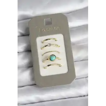 Pirinç Gold Renk 5li Yüzük Seti