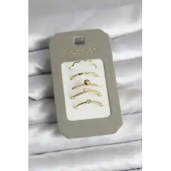 Pirinç Gold Renk 5li Yüzük Seti