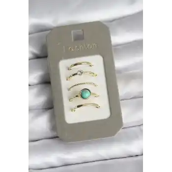 Pirinç Gold Renk 5li Yüzük Seti