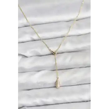 Pirinç Gold Renk Asansörlü Damla Model Kadın Kolye