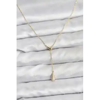 Pirinç Gold Renk Asansörlü Damla Model Kadın Kolye