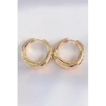 Pirinç Gold Renk Asimetrik Kıvrım Küpe