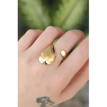 Pirinç Gold Renk Ayarlanabilir İri Bombeli Yüzük