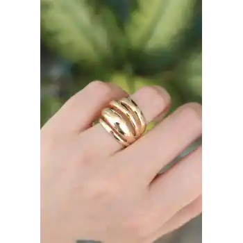 Pirinç Gold Renk Ayarlanabilir Tırtıklı Bombe Yüzük