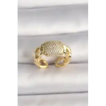 Pirinç Gold Renk Ayarlanabilir Zirkon Taşlı Kadın Yüzük