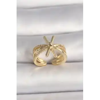 Pirinç Gold Renk Ayarlanabilir Ziron Taşlı Kadın Yüzük