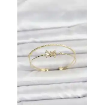 Pirinç Gold Renk Baget Zirkon Taşlı Objeli Kadın Bileklik