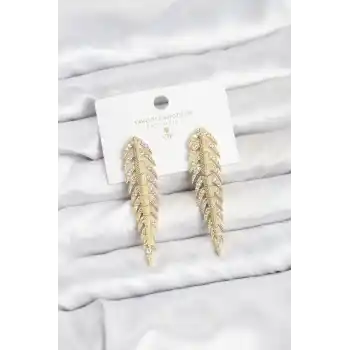 Pirinç Gold Renk Balık Sırtı Model Zirkon Taşlı Kadın Küpe