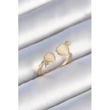 Pirinç Gold Renk Beyaz Mineli Kalp Model Kadın Yüzük