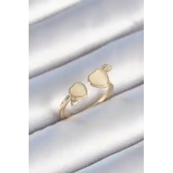 Pirinç Gold Renk Beyaz Mineli Kalp Model Kadın Yüzük