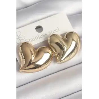 Pirinç Gold Renk Bomba Kalp Model Kadın Küpe