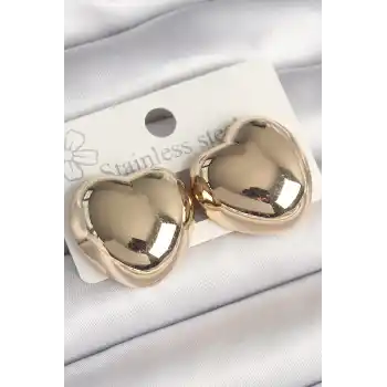 Pirinç Gold Renk Bombe Kalp Model Kadın Küpe