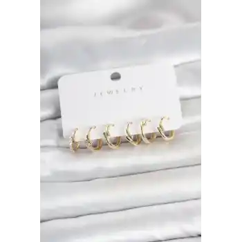 Pirinç Gold Renk Botega Model Kadın Küpe Seti