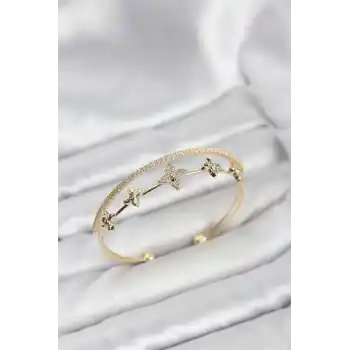 Pirinç Gold Renk Çiçek Model Kadın Bileklik