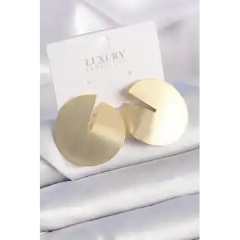 Pirinç Gold Renk Daire Plaka Model Kadın Küpe