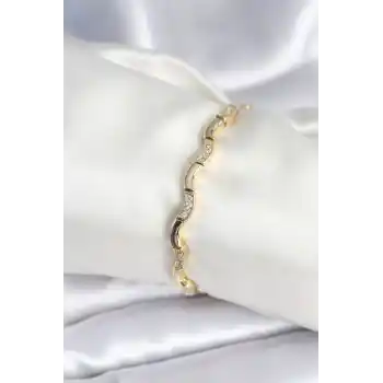 Pirinç Gold Renk Dalgalı Model Kadın Bileklik
