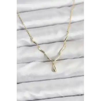 Pirinç Gold Renk Damla Model Kadın Kolye
