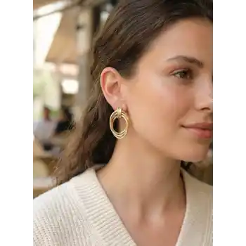 Pirinç Gold Renk Damla Model Vintage Kadın Küpe