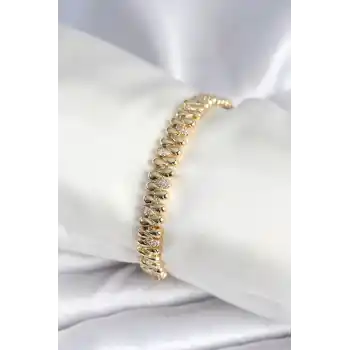 Pirinç Gold Renk Damla Model Zirkon Taşlı Kadın Bileklik