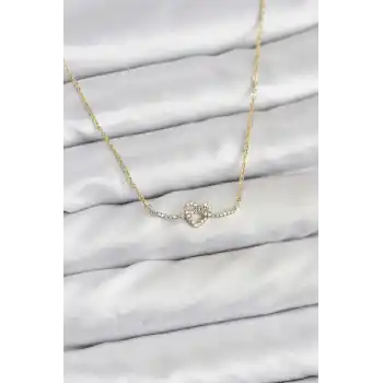 Pirinç Gold Renk Düğüm Kalp Model Kadın Kolye
