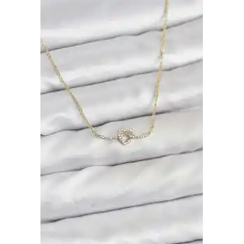 Pirinç Gold Renk Düğüm Kalp Model Kadın Kolye