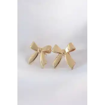 Pirinç Gold Renk Düz Plaka Fiyonk Küpe