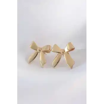 Pirinç Gold Renk Düz Plaka Fiyonk Küpe