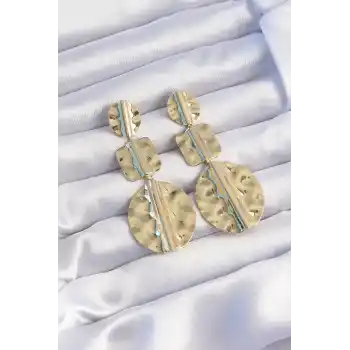 Pirinç Gold Renk Geometrik Ezme Plaka Küpe