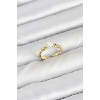 Pirinç Gold Renk Göbek İnci Model Kadın Yüzük