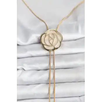 Pirinç Gold Renk Gül Model Asansörlü Kadın Kolye