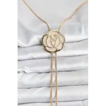 Pirinç Gold Renk Gül Model Asansörlü Kadın Kolye