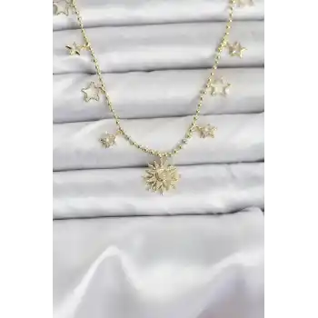 Pirinç Gold Renk Güneş Model Kadın Kolye