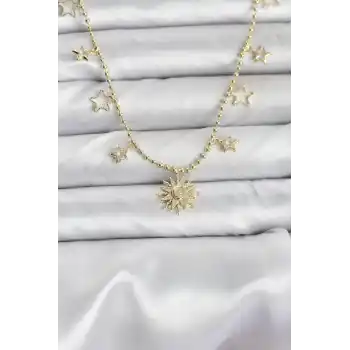 Pirinç Gold Renk Güneş Model Kadın Kolye
