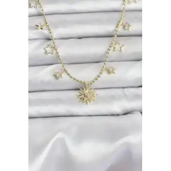 Pirinç Gold Renk Güneş Model Kadın Kolye