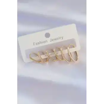 Pirinç Gold Renk İnce Oval Küpe Seti