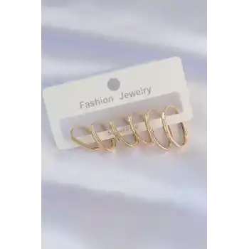 Pirinç Gold Renk İnce Oval Küpe Seti