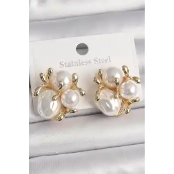 Pirinç Gold Renk İnci Tomurcuk Model Kadın Küpe
