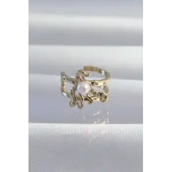 Pirinç Gold Renk İncili Ahtapot Earcuff Küpe