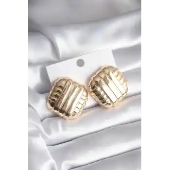 Pirinç Gold Renk İşleme Detay Kadın Küpe