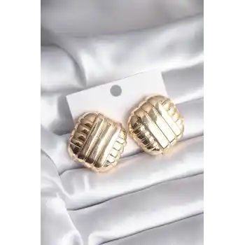 Pirinç Gold Renk İşleme Detay Kadın Küpe